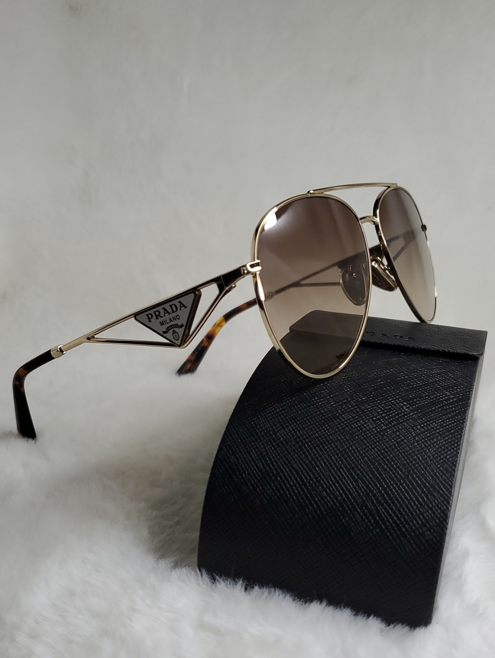 Prada Gold Aviator Sunglasses with Brown Gradient Lenses